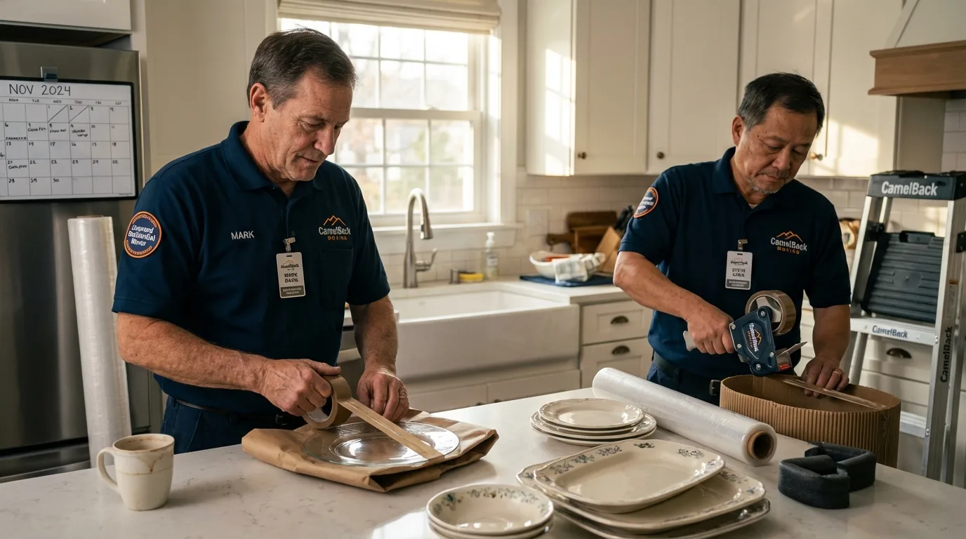 Professional crew packing kitchen dishware in Franklin, TX